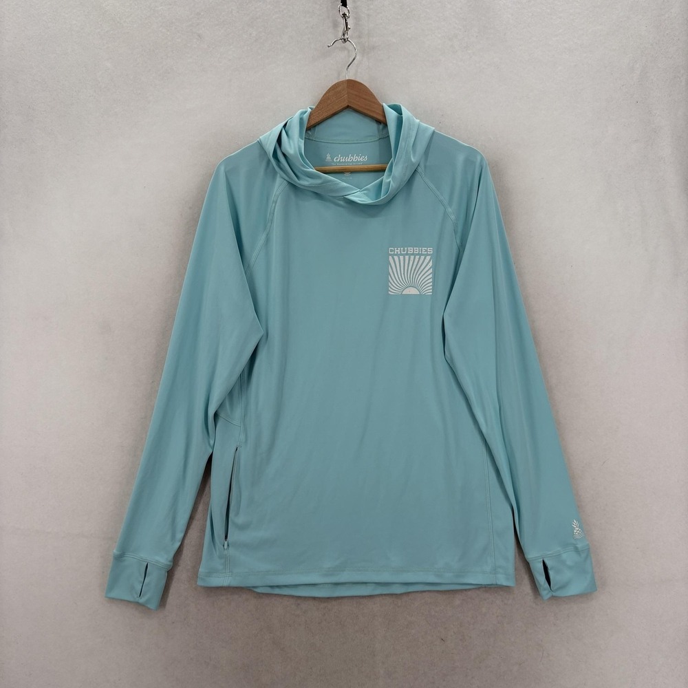 Chubbies Hoodie Mens Medium Blue Lightweight Sun Shirt Graphic Funny Slogan Camp